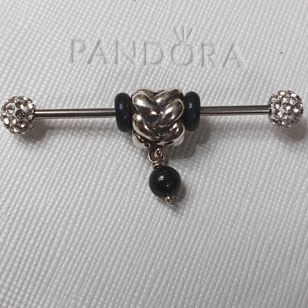 Pandora Vintage 2007 Black Onyx Braided Bail Dangle Charm 2 Listed Separately